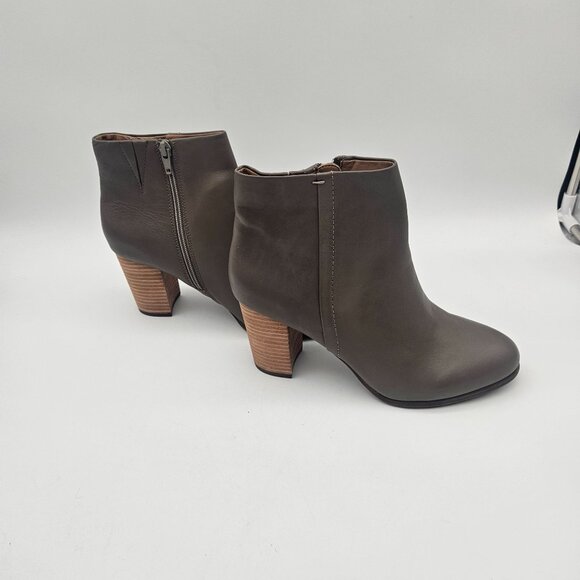 Vionic Kennedy Oyster Gray Leather Ankle Boot Block Heel Womens Sz 8.5 NEW - Picture 3 of 7